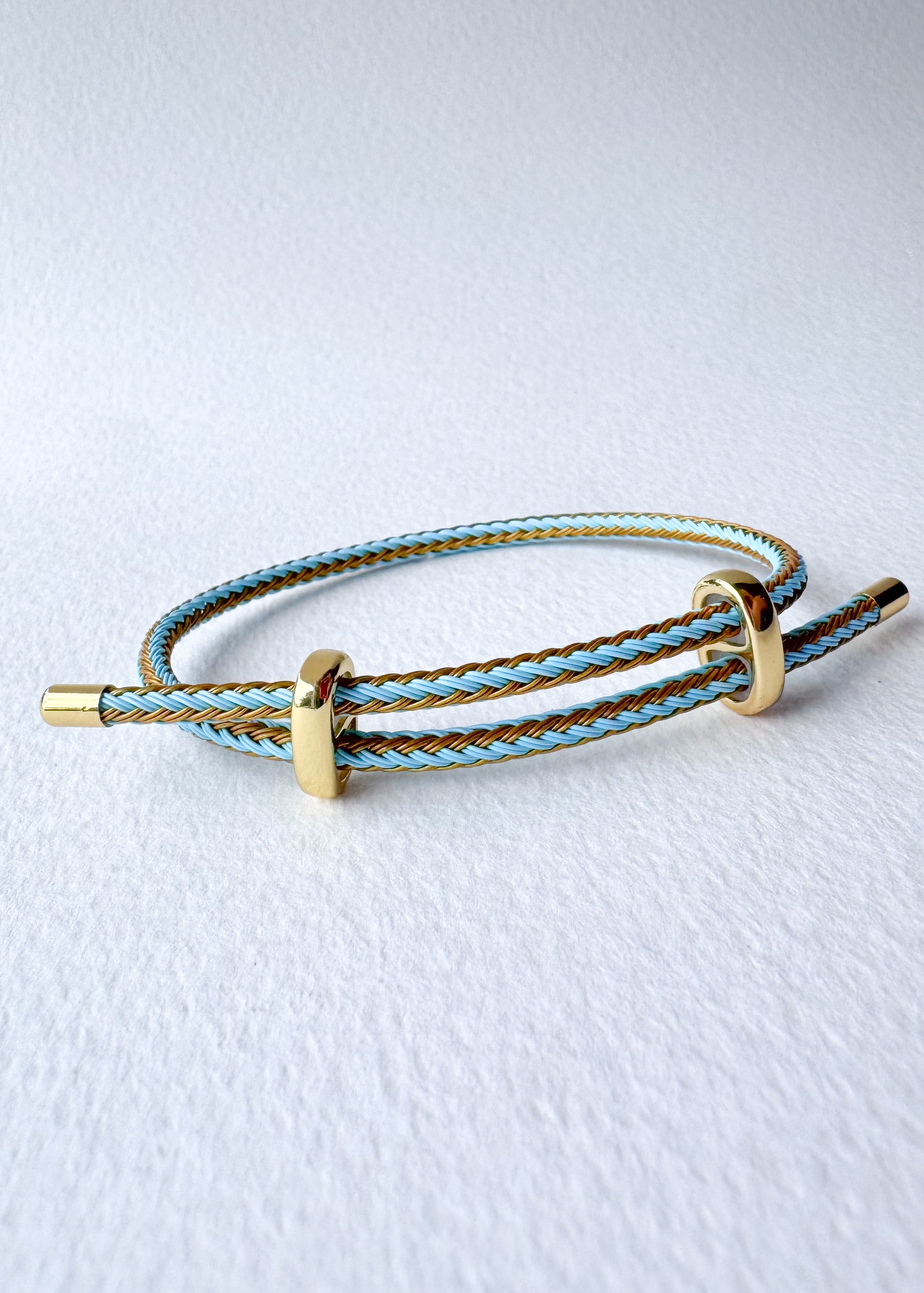 White, Blue and Gold 2 Styles of Leather Adjustable Bracelets