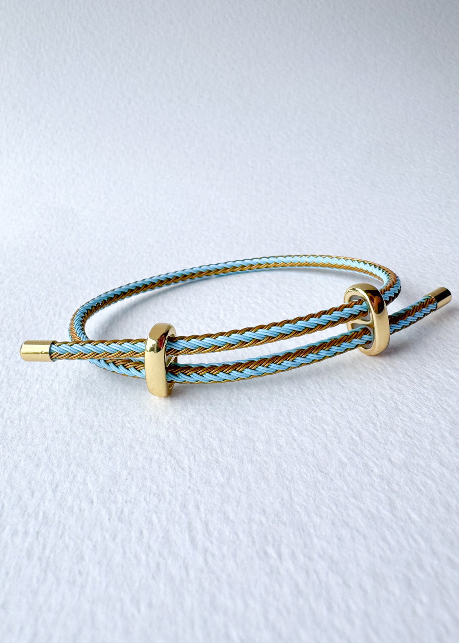 White, Blue and Gold 2 Styles of Leather Adjustable Bracelets