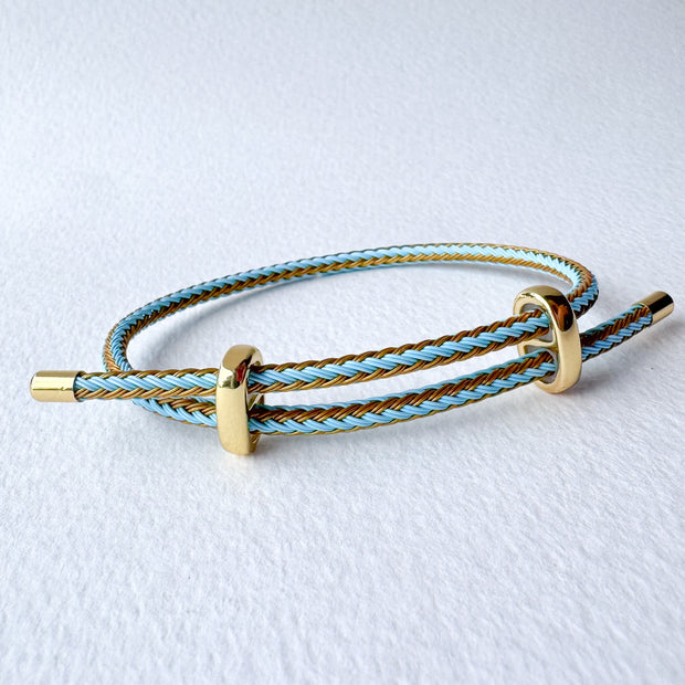 White, Blue and Gold 2 Styles of Leather Adjustable Bracelets