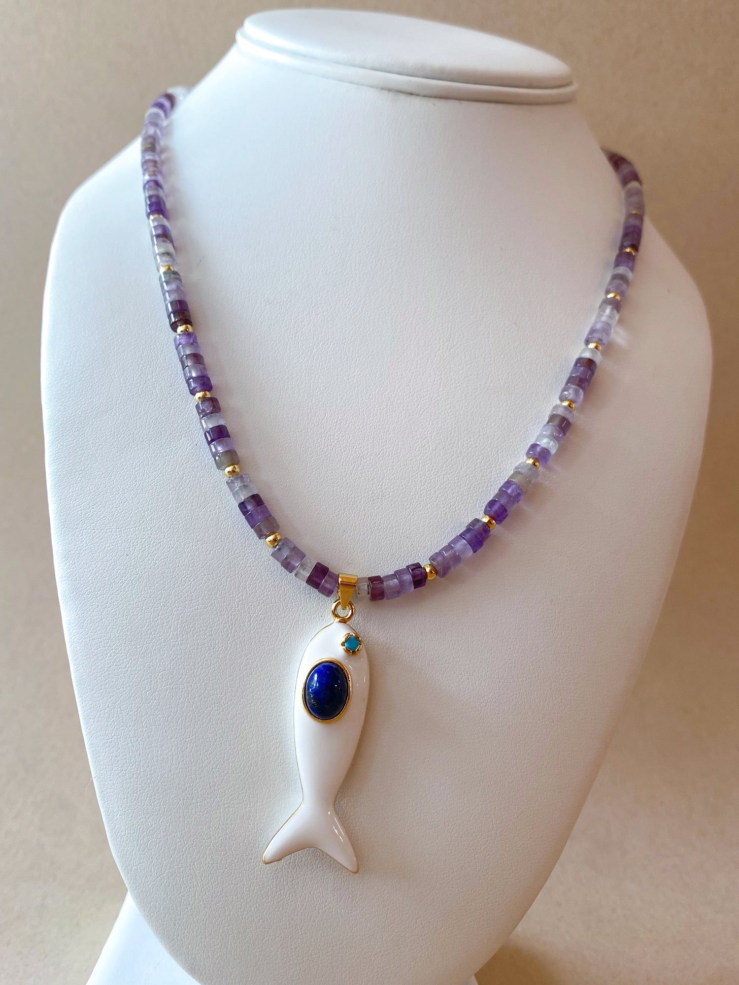 White Fish Purple Amethyst Stone Necklace