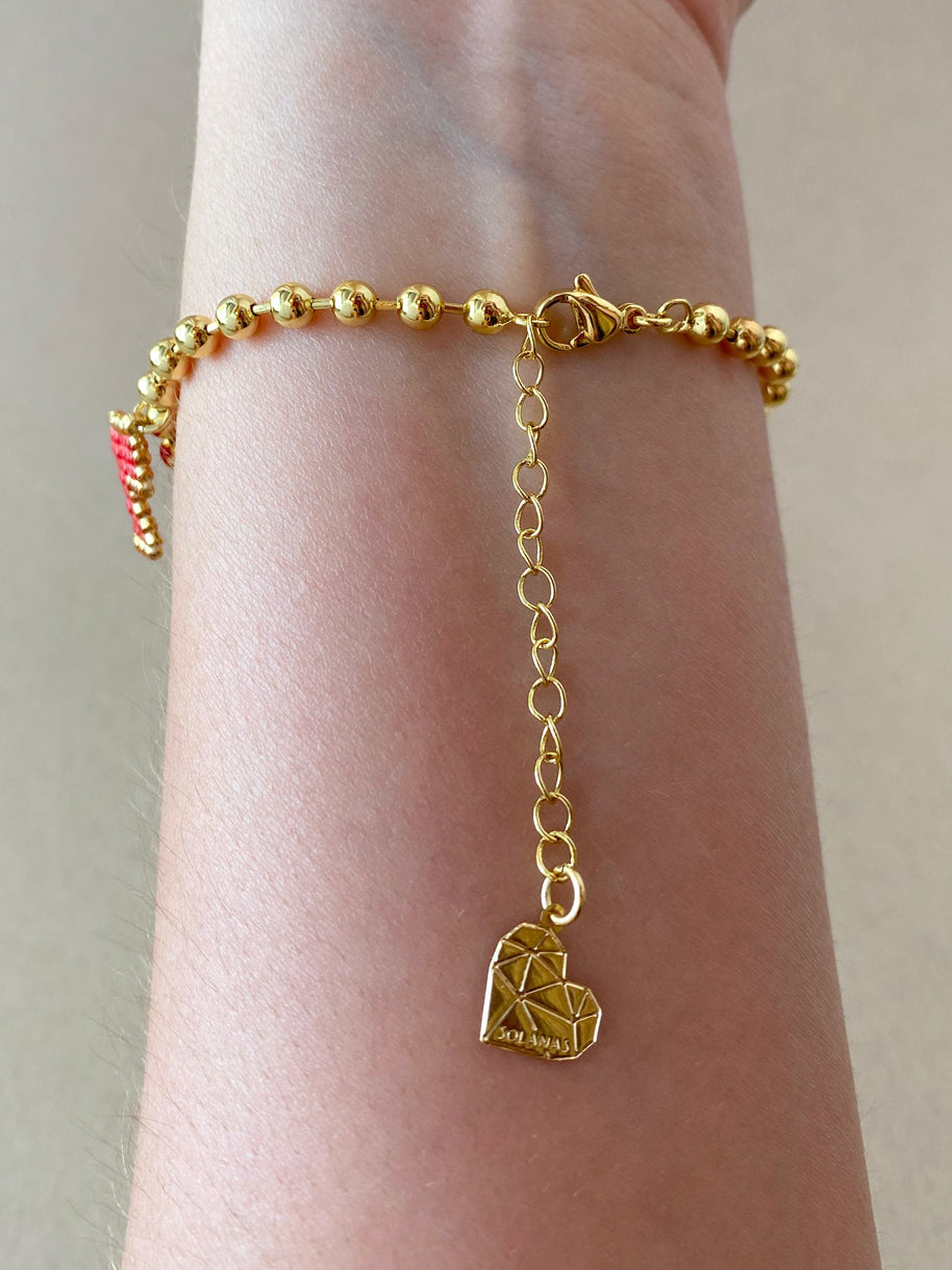 Multi Red & Pink Heart Miyuki Bracelet