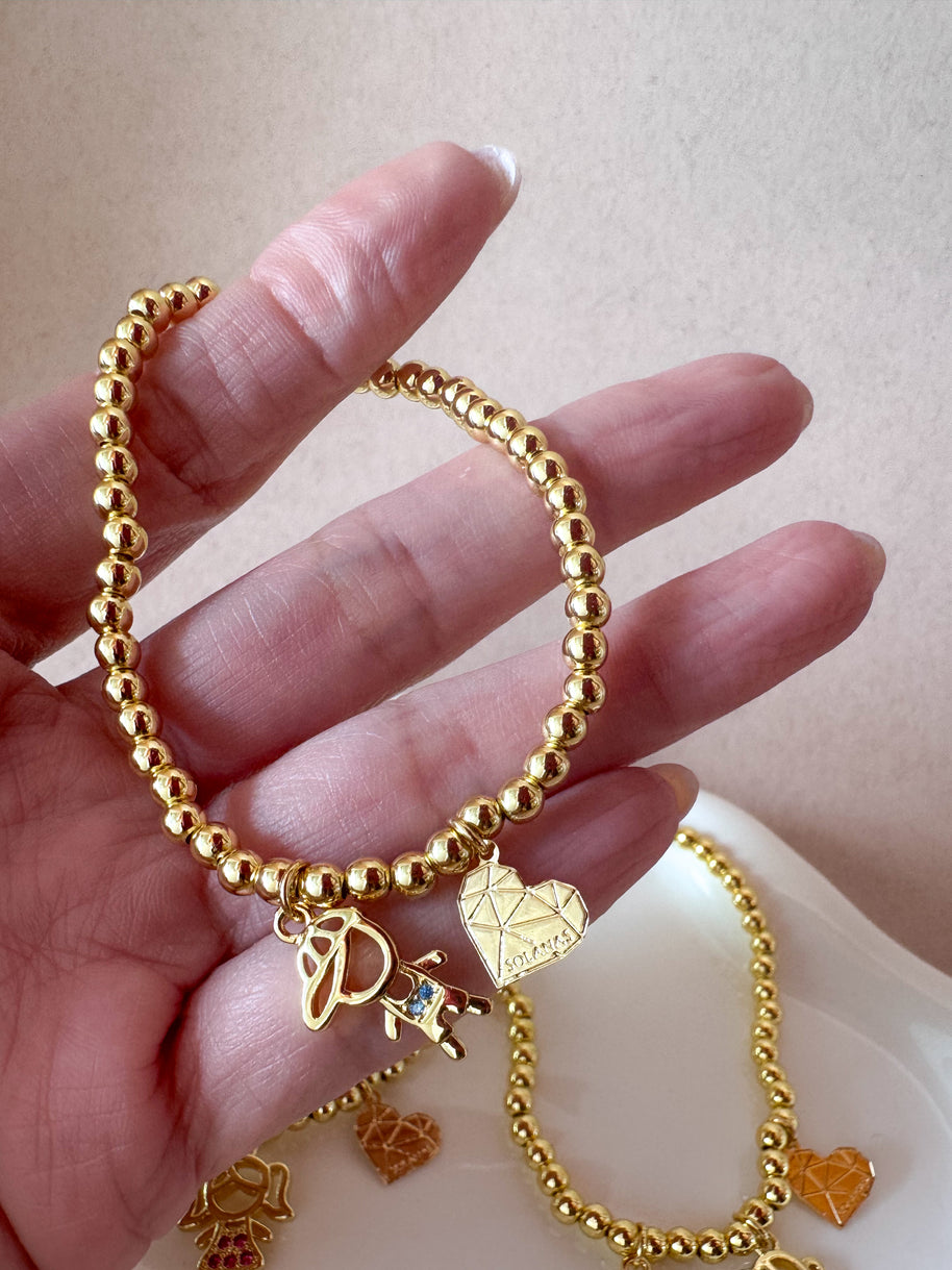 Elastic Golden Kids & Heart Bracelet
