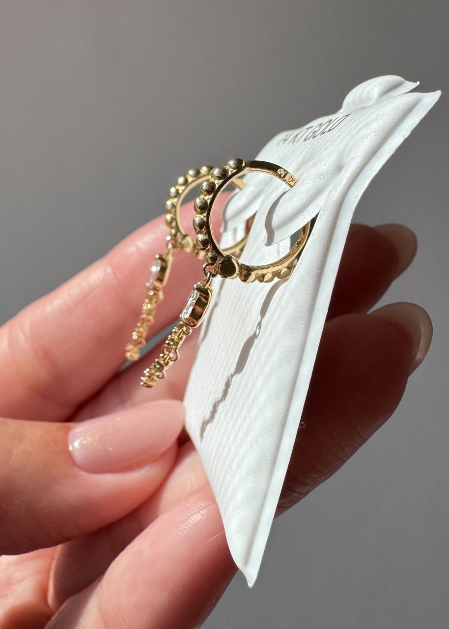 Crystal Drop 14k Solid Gold Hoops
