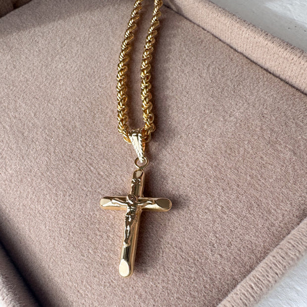 Cadena Lazo + Dije Cruz en relieve 18k