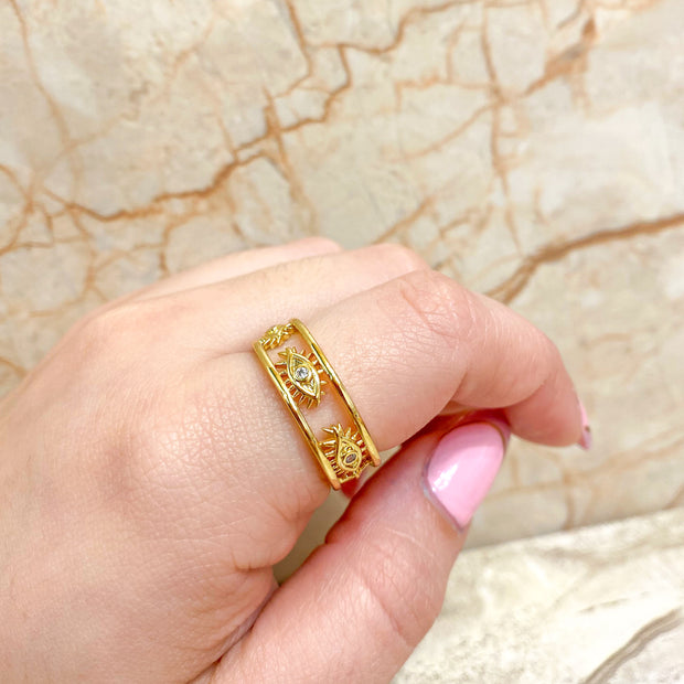 Evil Eyes Pattern Ring