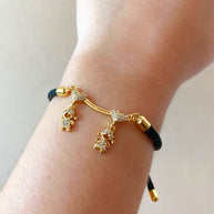 2 Shiny Girls and Heart Black Adjustable Bracelet