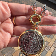 Big St. Benedict Medal 2 Gold Necklace