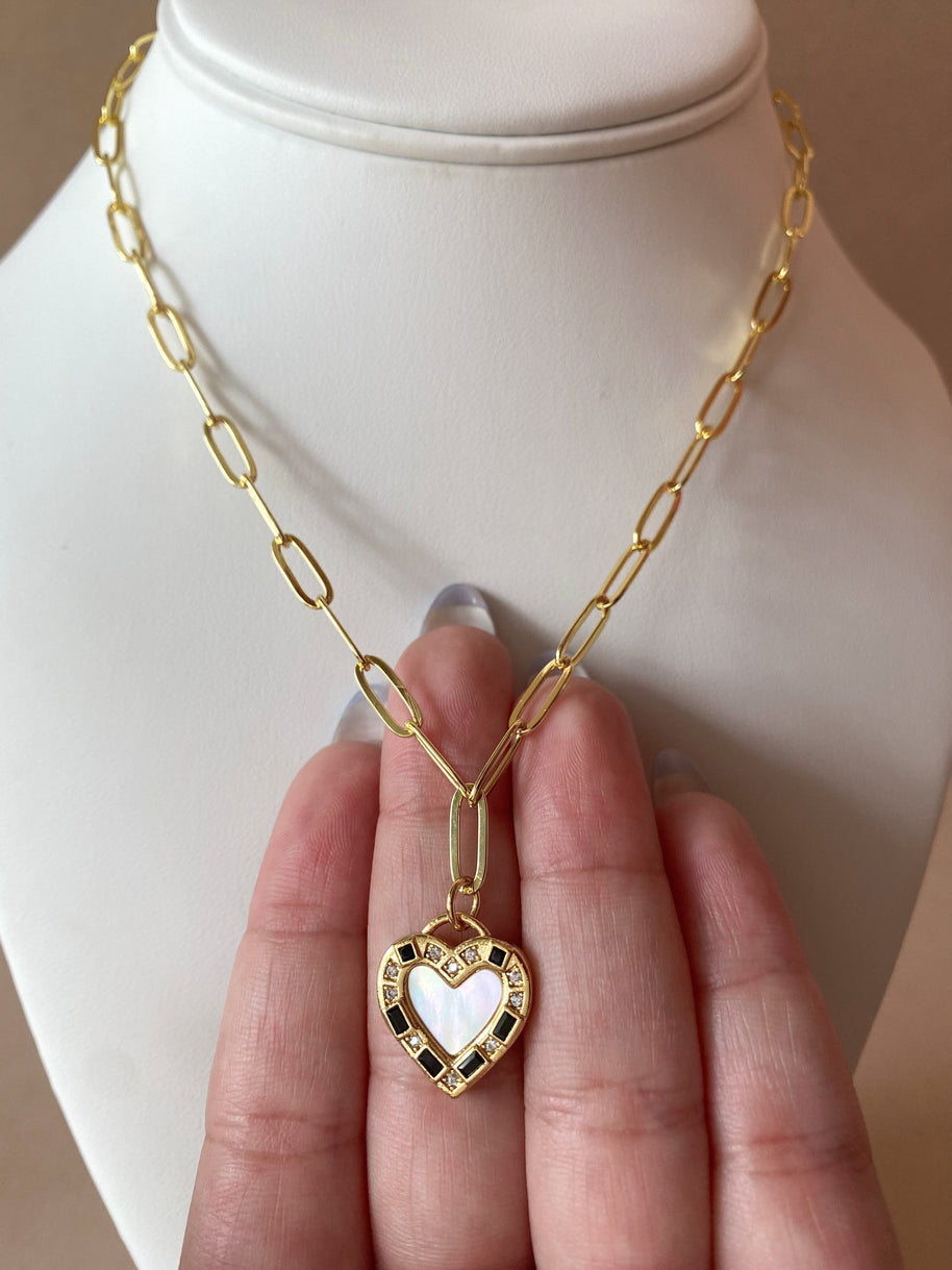 Black and Gold Crystal Heart Shape Necklace