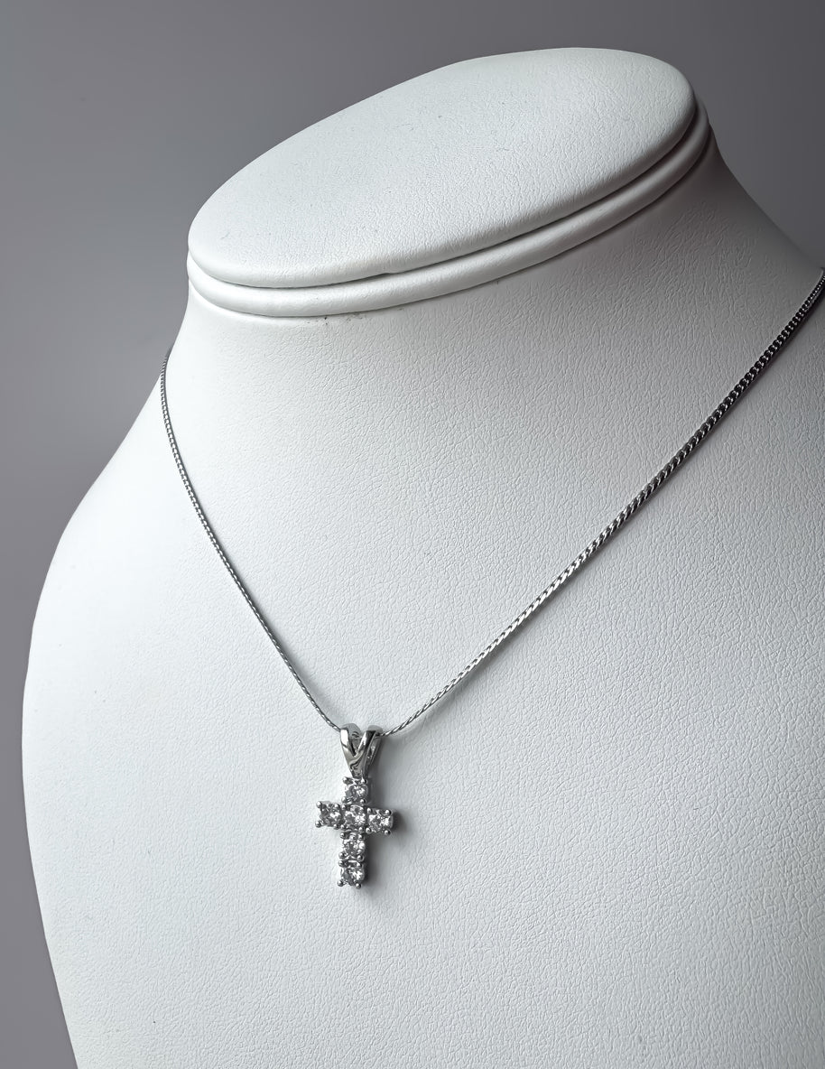 Silver Crystal Cross Steel Necklace