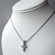 Silver Crystal Cross Steel Necklace