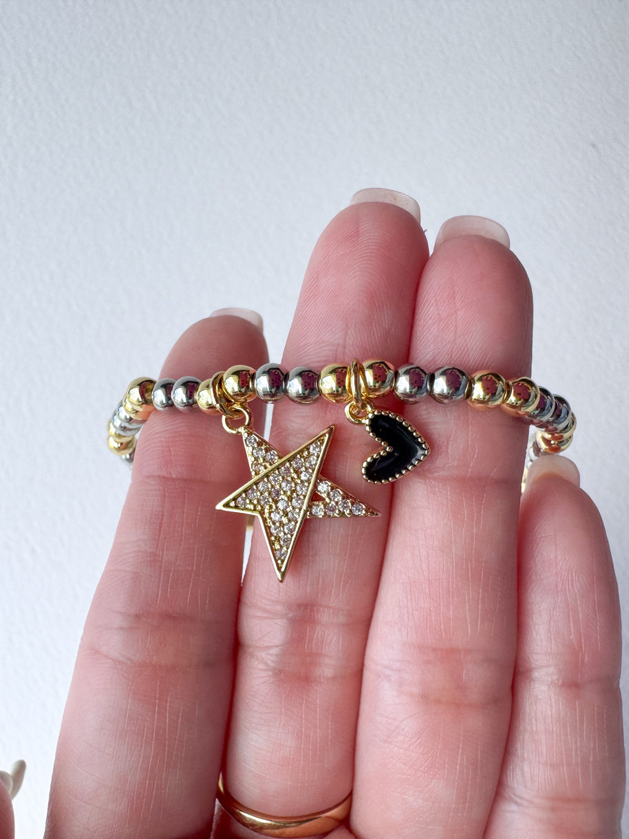 Big Star ⭐️ & Black Heart 🖤 Elastic Bracelet