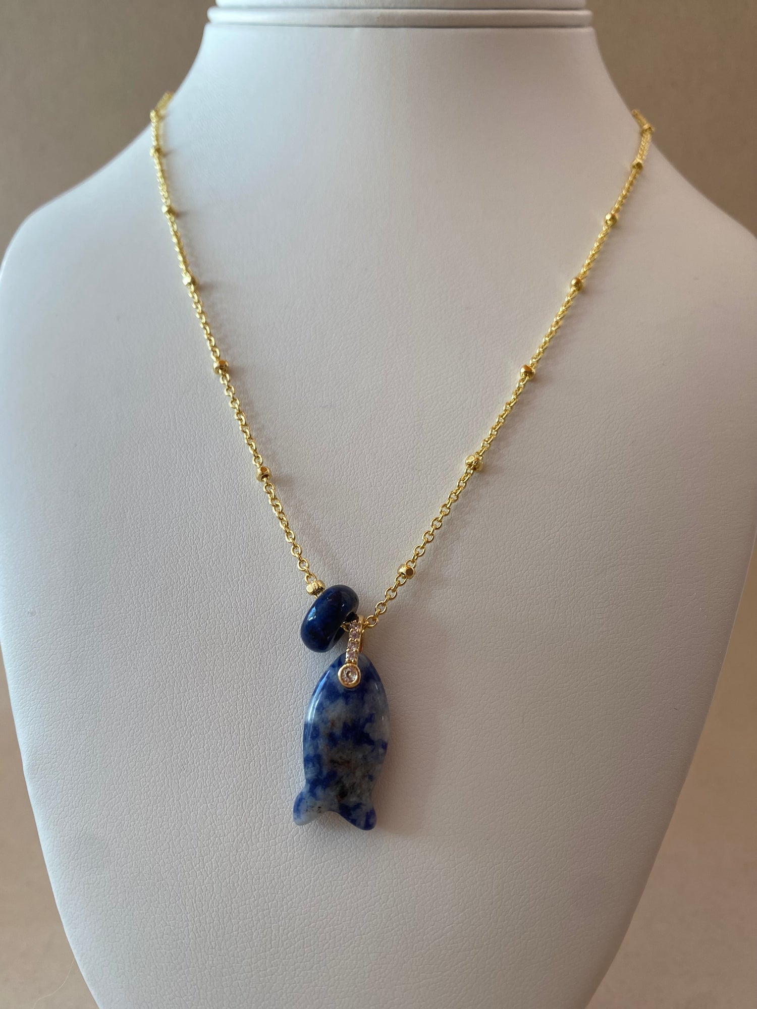 Blue Sodalite Stone Fish Charm and Turkish Necklace