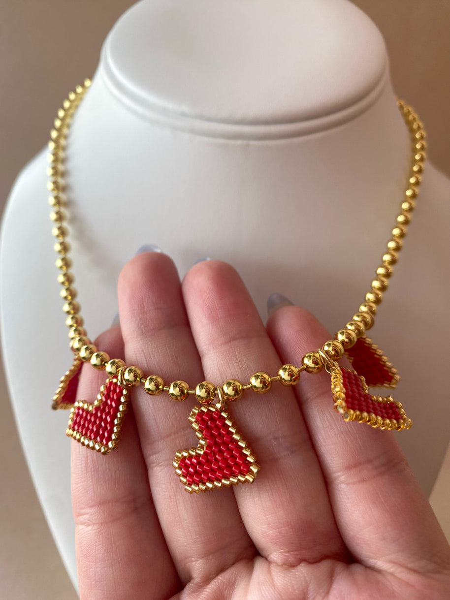 Red Hearts Miyuki Handmade Necklace