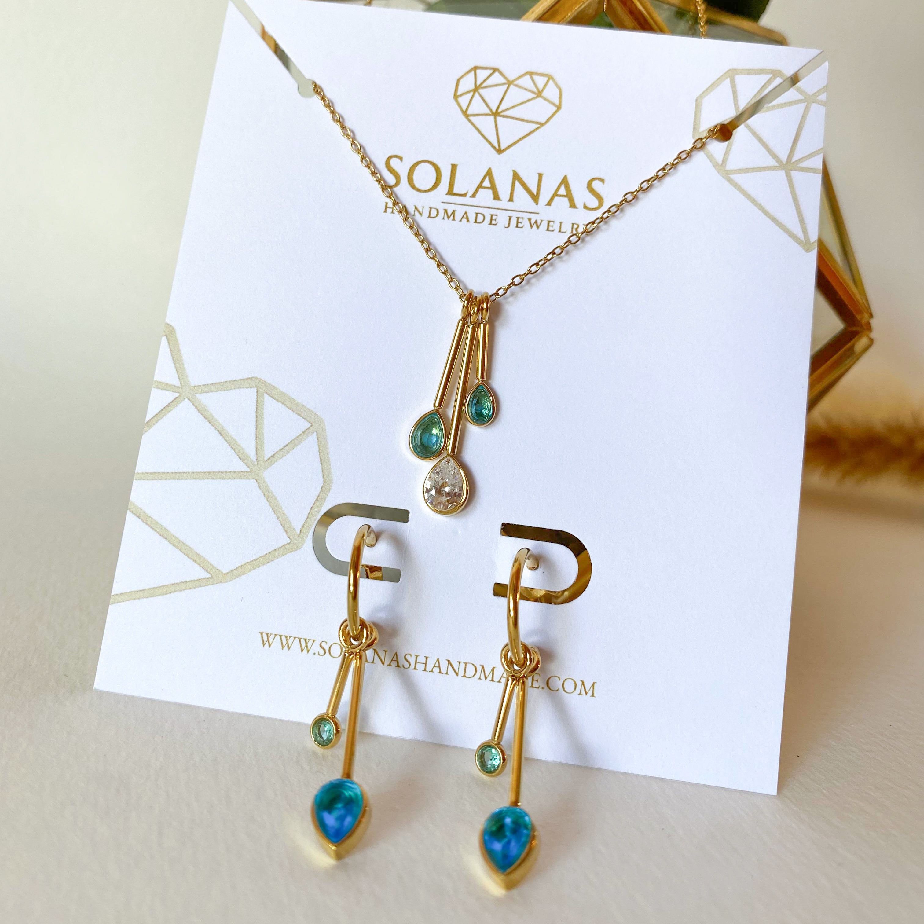 Blue Drop Crystals Steel Necklace or Hoops