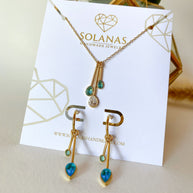 Blue Drop Crystals Steel Necklace or Hoops