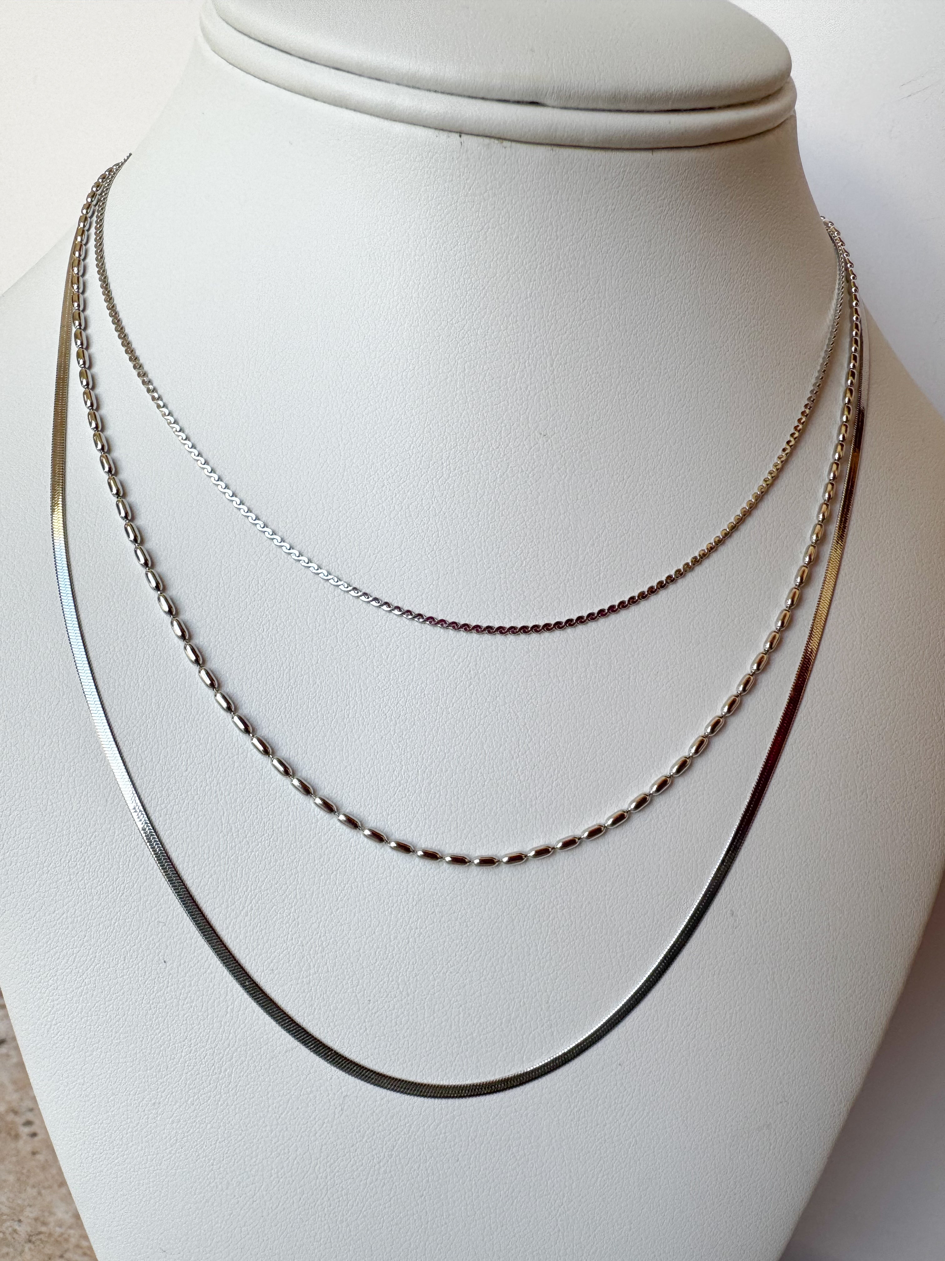 3 Layers Silver Plain Necklace