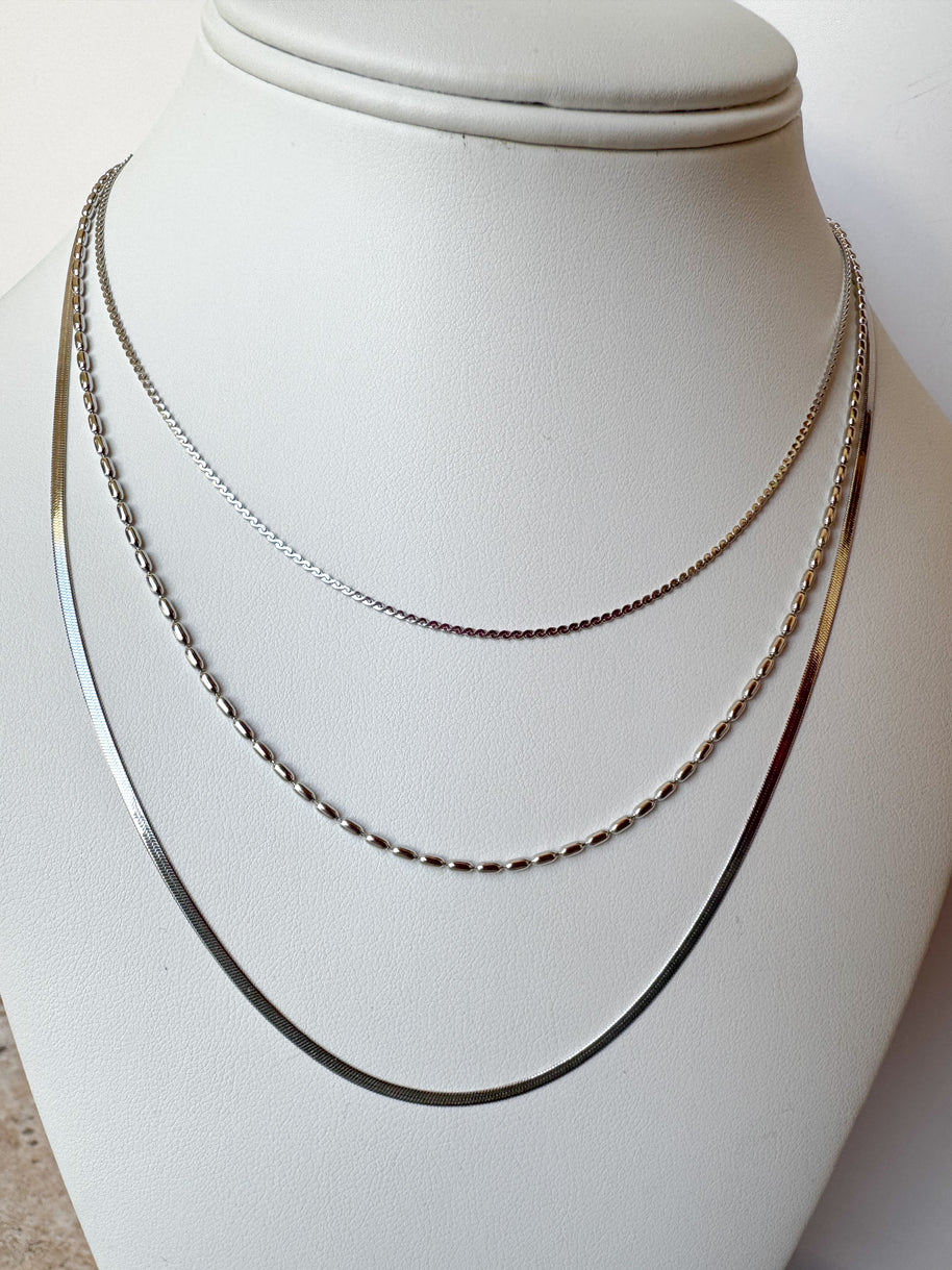 3 Layers Silver Plain Necklace