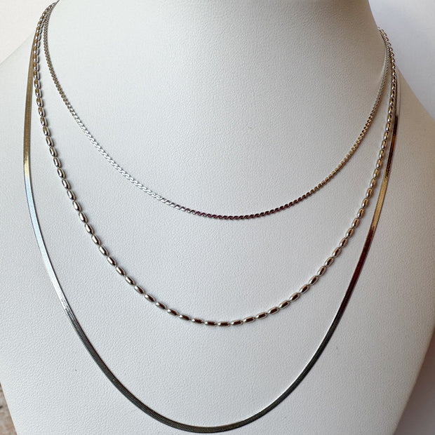 3 Layers Silver Plain Necklace