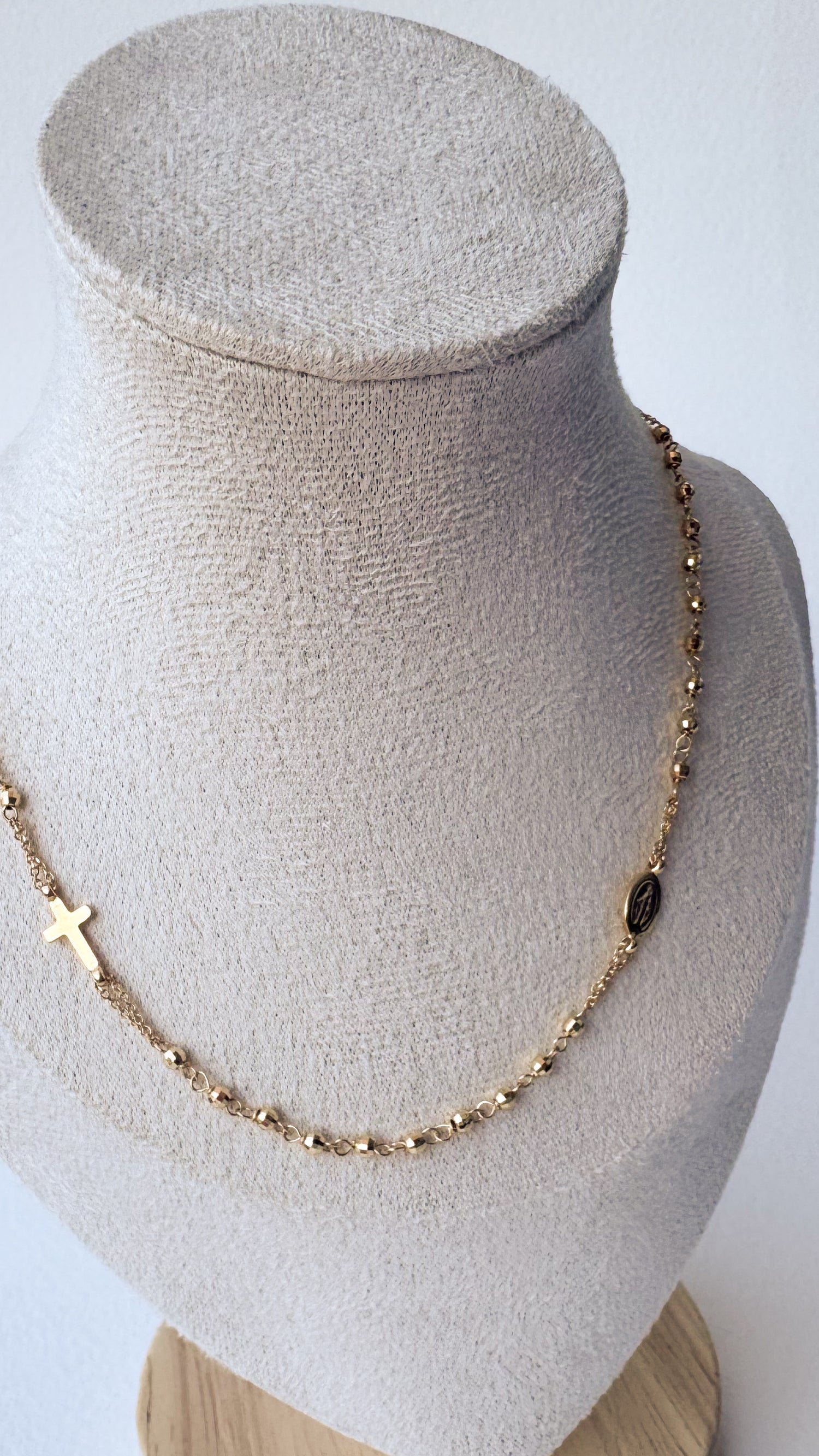 Miracle Virgin Cross 18k Solid Gold (750) Rosary Necklace