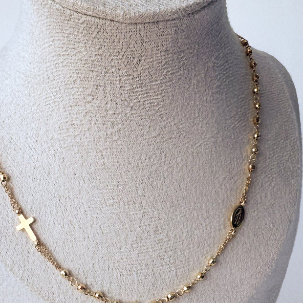 Miracle Virgin Cross 18k Solid Gold (750) Rosary Necklace