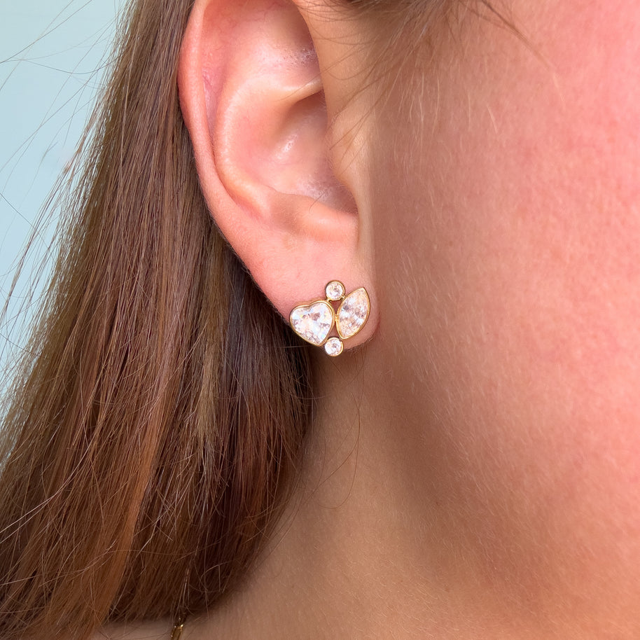 Golden Zircons Heart Style Necklace or Earrings
