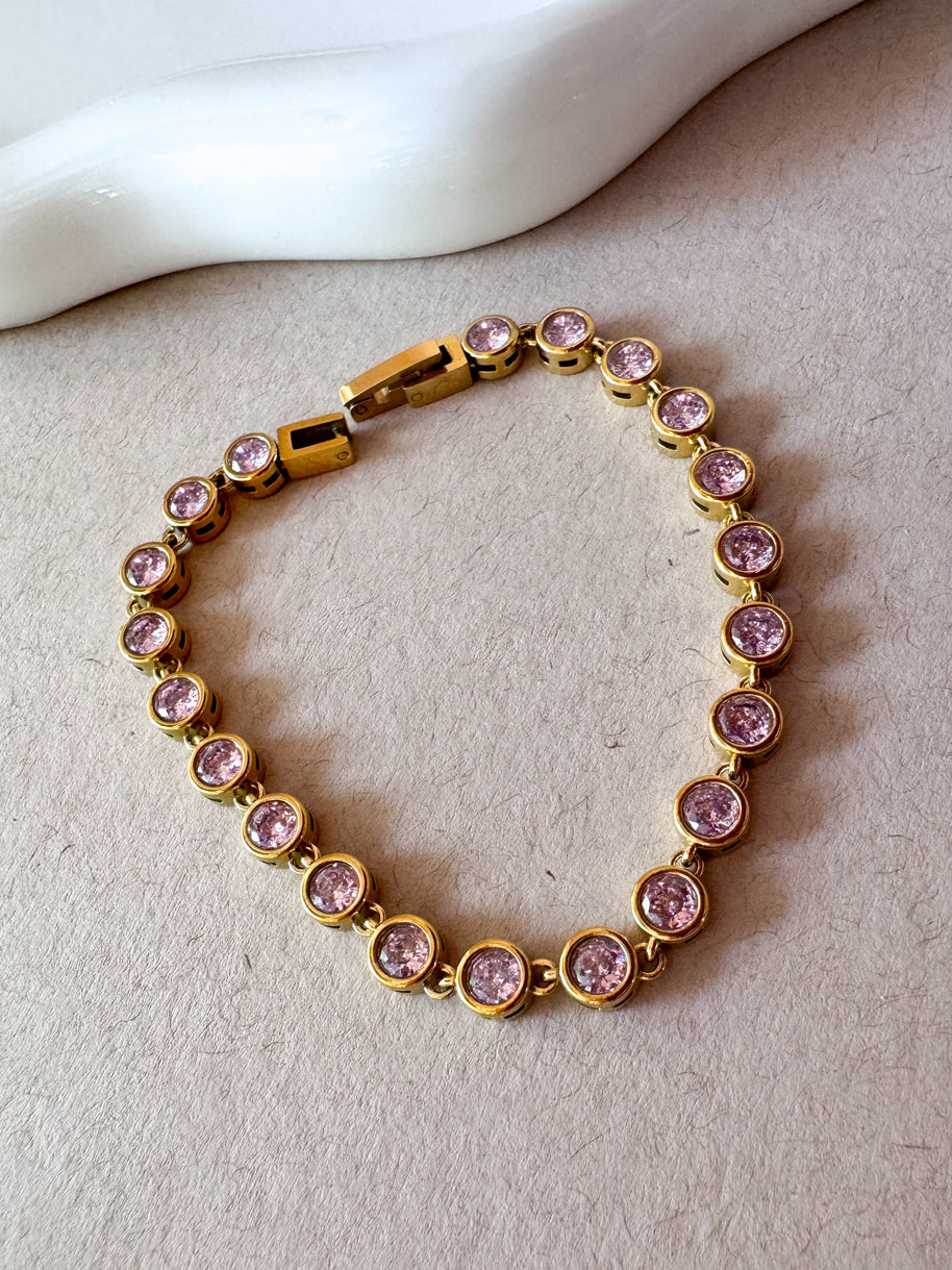 Golden & Pink Circular Zircon Steel Bracelet