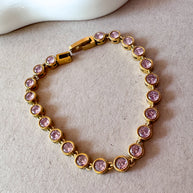 Golden & Pink Circular Zircon Steel Bracelet