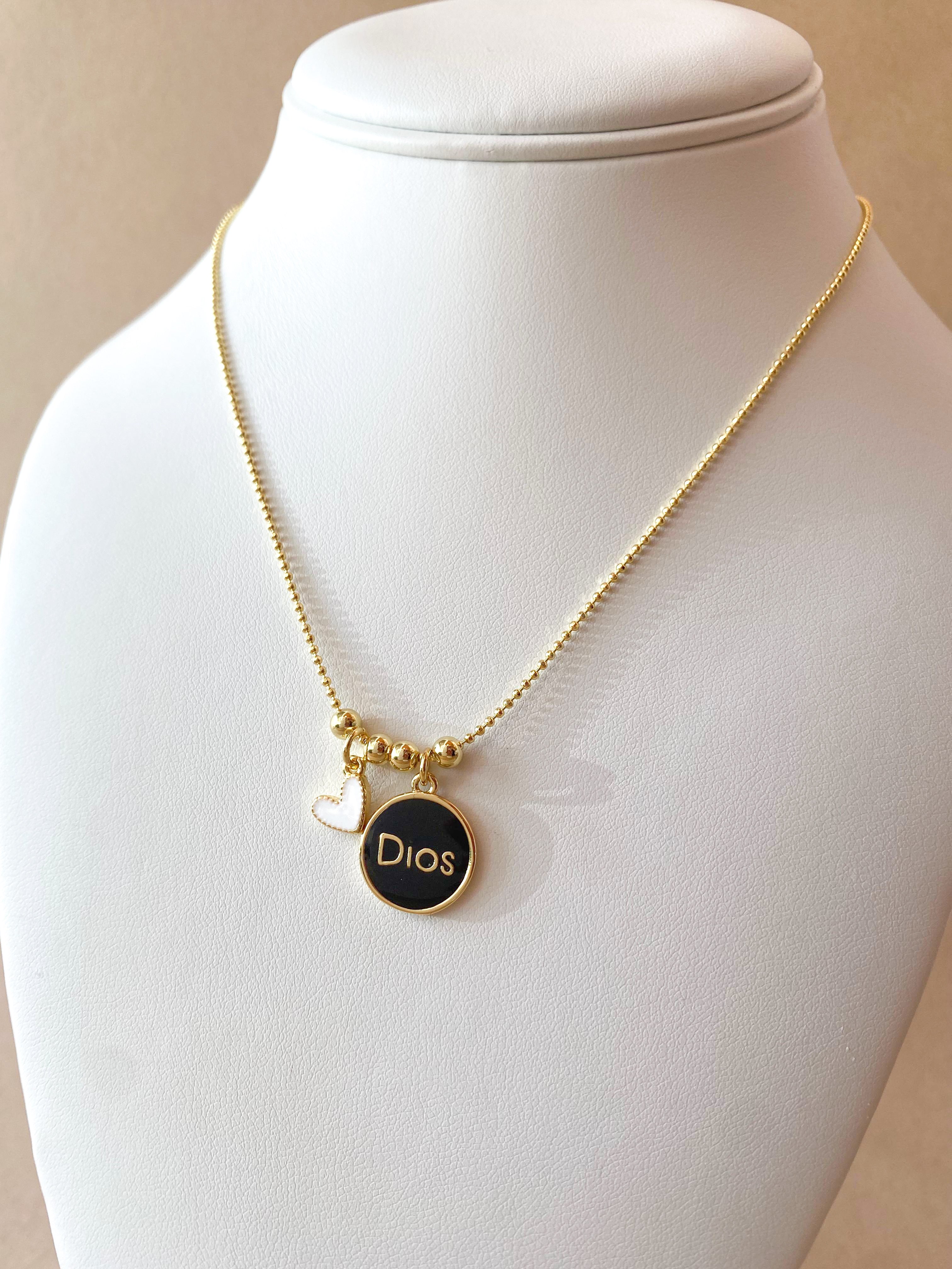 God Black Charm & White Heart Necklace