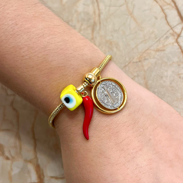 Pulsera Amuleto St Benito Tuerca Amarilla