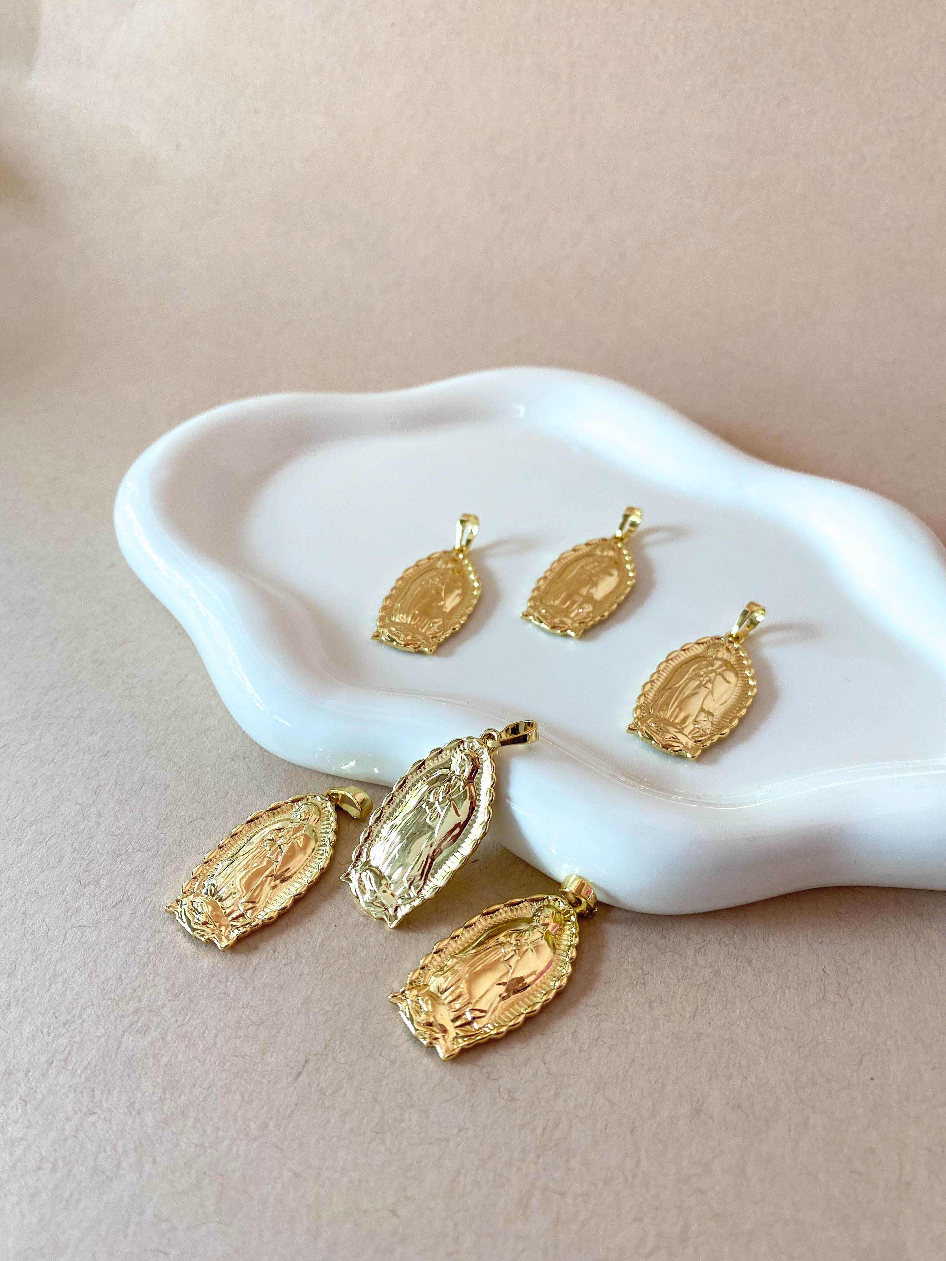 Guadalupe Virgin Big Oval Medal Golden Charm