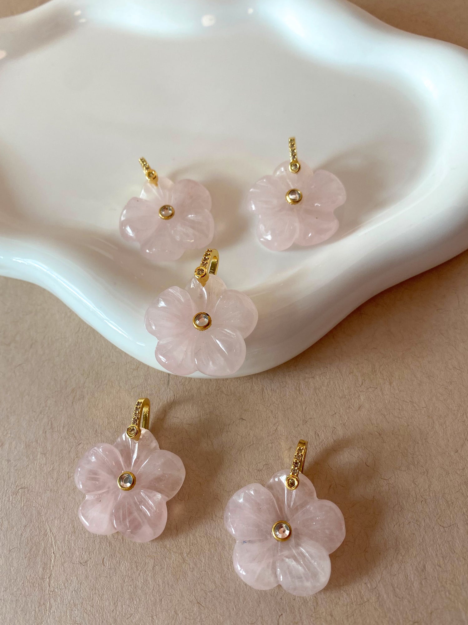 Pink Quartz Crystal Roses Charms