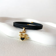 Adjustable Black Magnetic Cord Faith and Black Heart Crystal Bracelet/Necklace