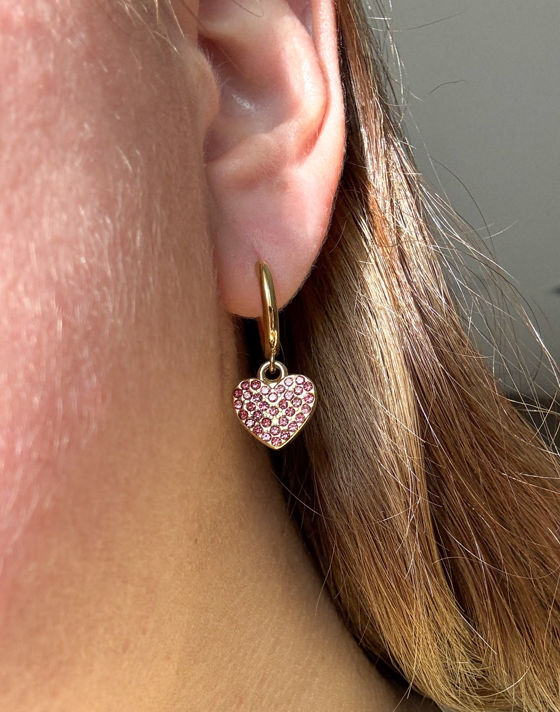 Shiny Pink Heart Hoops