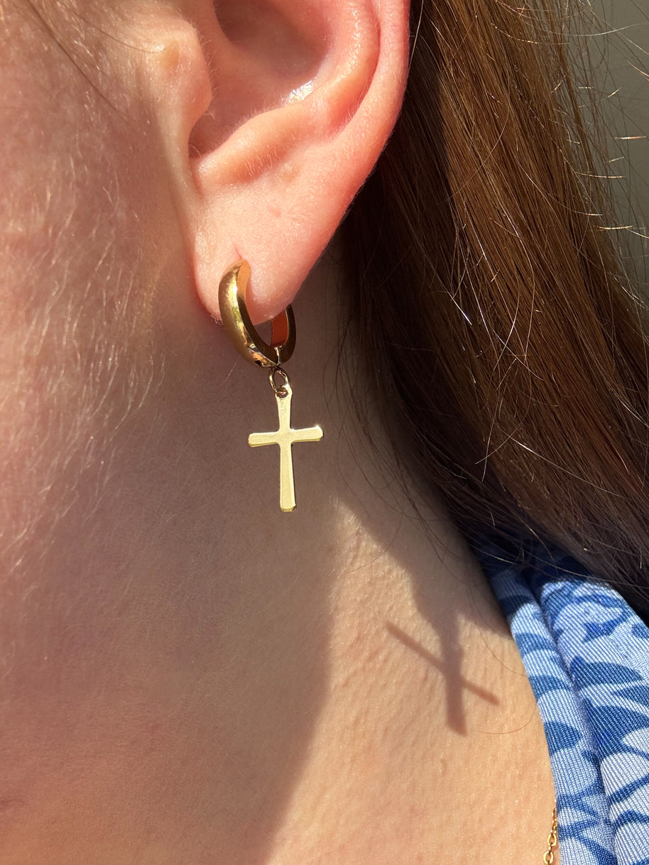 Golden Steel Cross Hoops