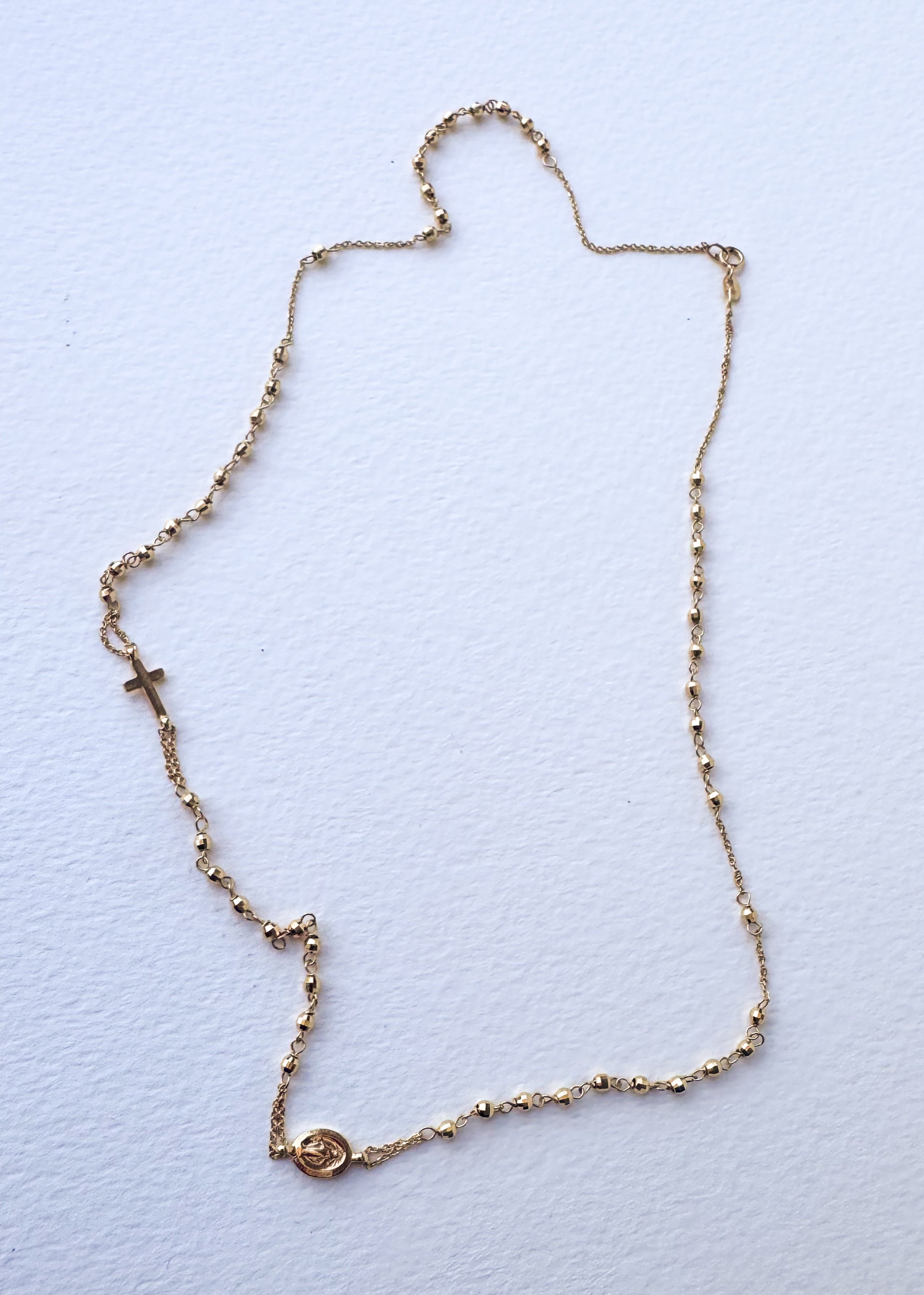 Miracle Virgin Cross 18k Solid Gold (750) Rosary Necklace