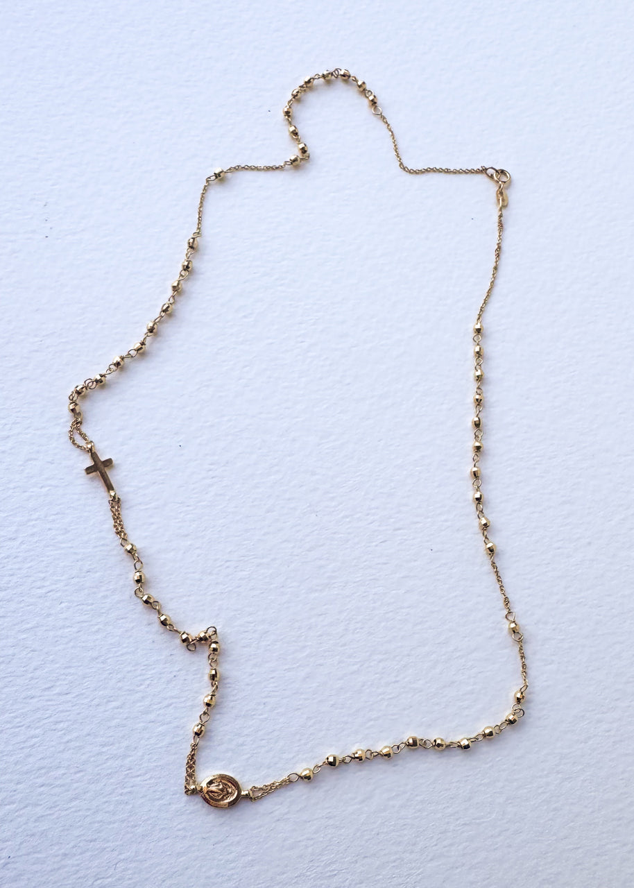 Miracle Virgin Cross 18k Solid Gold (750) Rosary Necklace