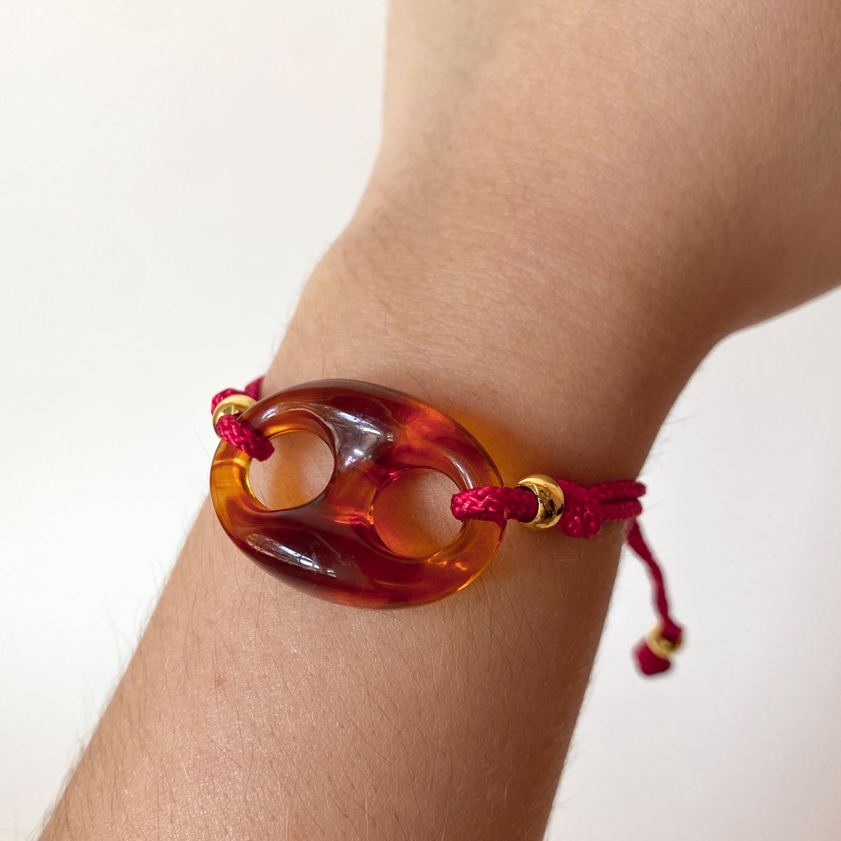 Brown Big Coffee Grain Charm in Red Adjustable Thread Bracelet