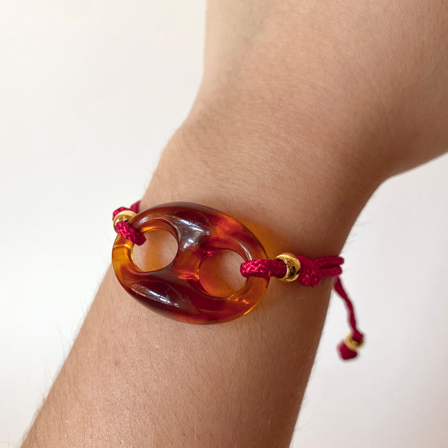Brown Big Coffee Grain Charm in Red Adjustable Thread Bracelet
