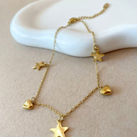 Little Stars and Hearts Pattern Steel Anklet