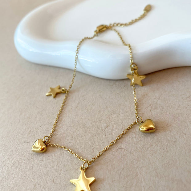 Little Stars and Hearts Pattern Steel Anklet