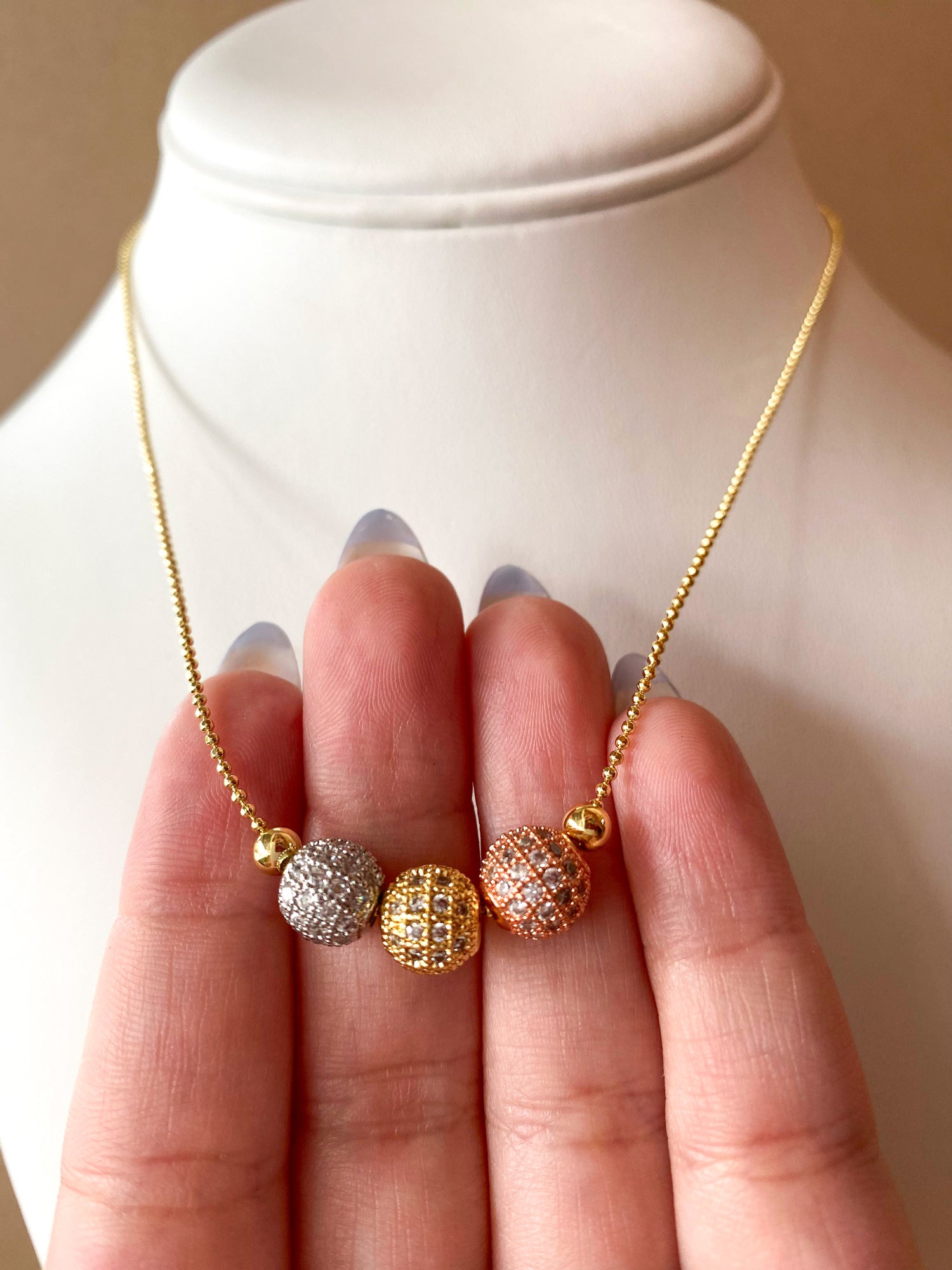 3 Gold Fire Balls Style Adjustable Necklace