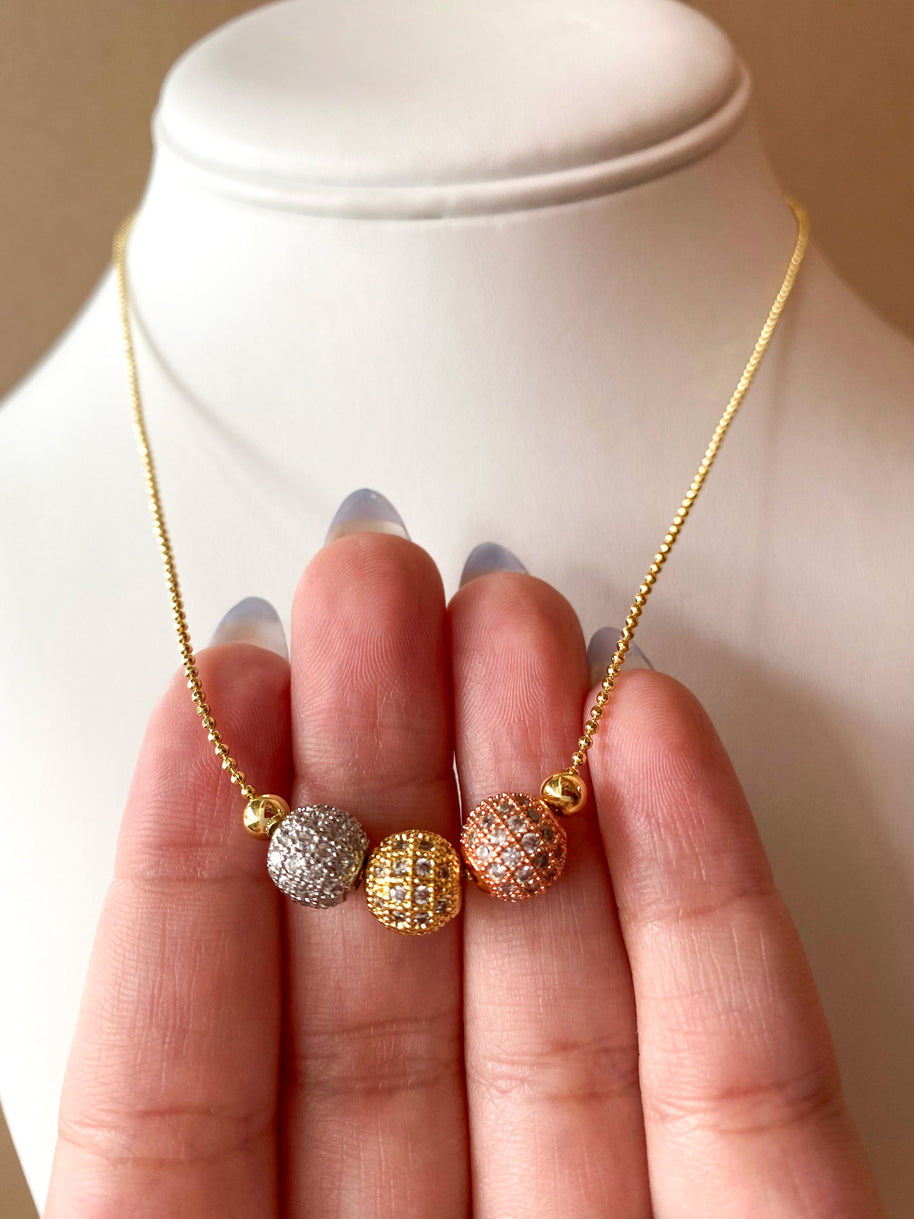3 Gold Fire Balls Style Adjustable Necklace