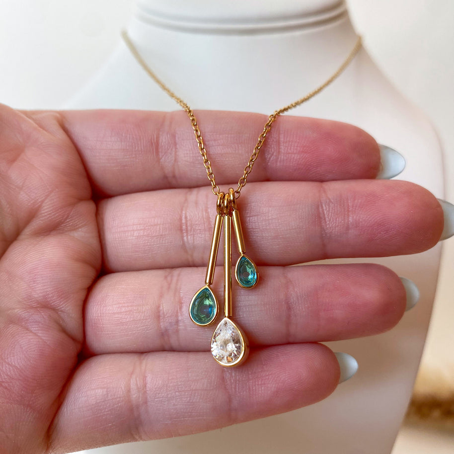 Blue Drop Crystals Steel Necklace or Hoops