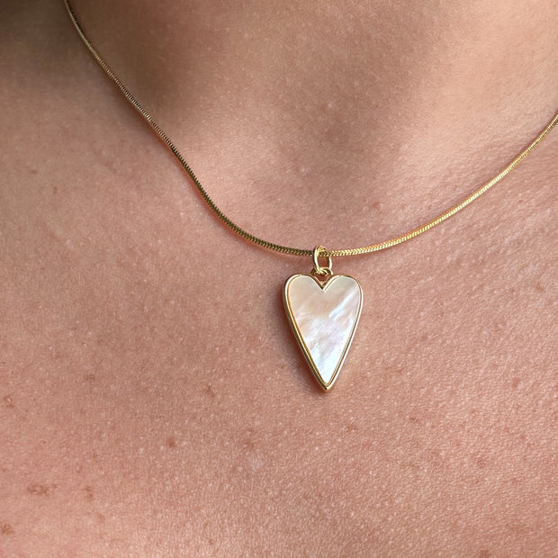 Mother of Pearl Heart Plain Adjustable Necklace