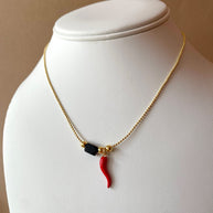 Azabache and Red Horn Adjustable Necklace