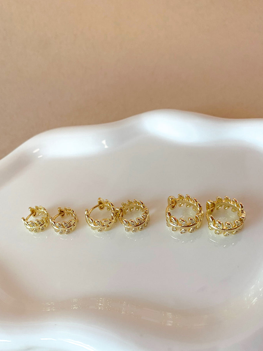 Big, Medium and Little Leaf Style Crystals Hoops