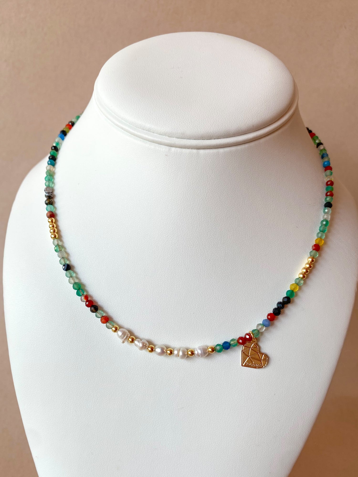 Multicolor Beads Crystal and Pearls Necklace