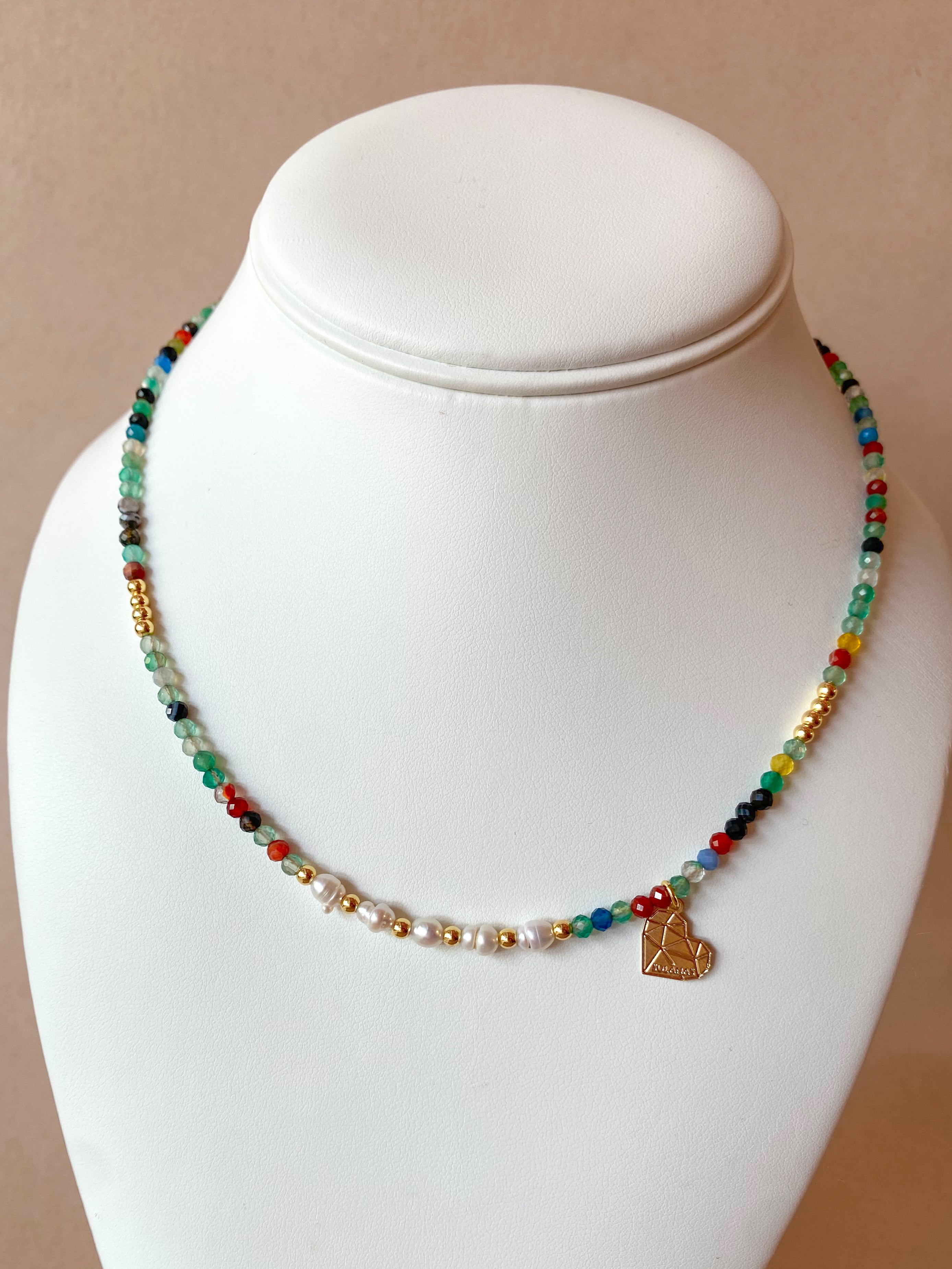 Multicolor Beads Crystal and Pearls Necklace