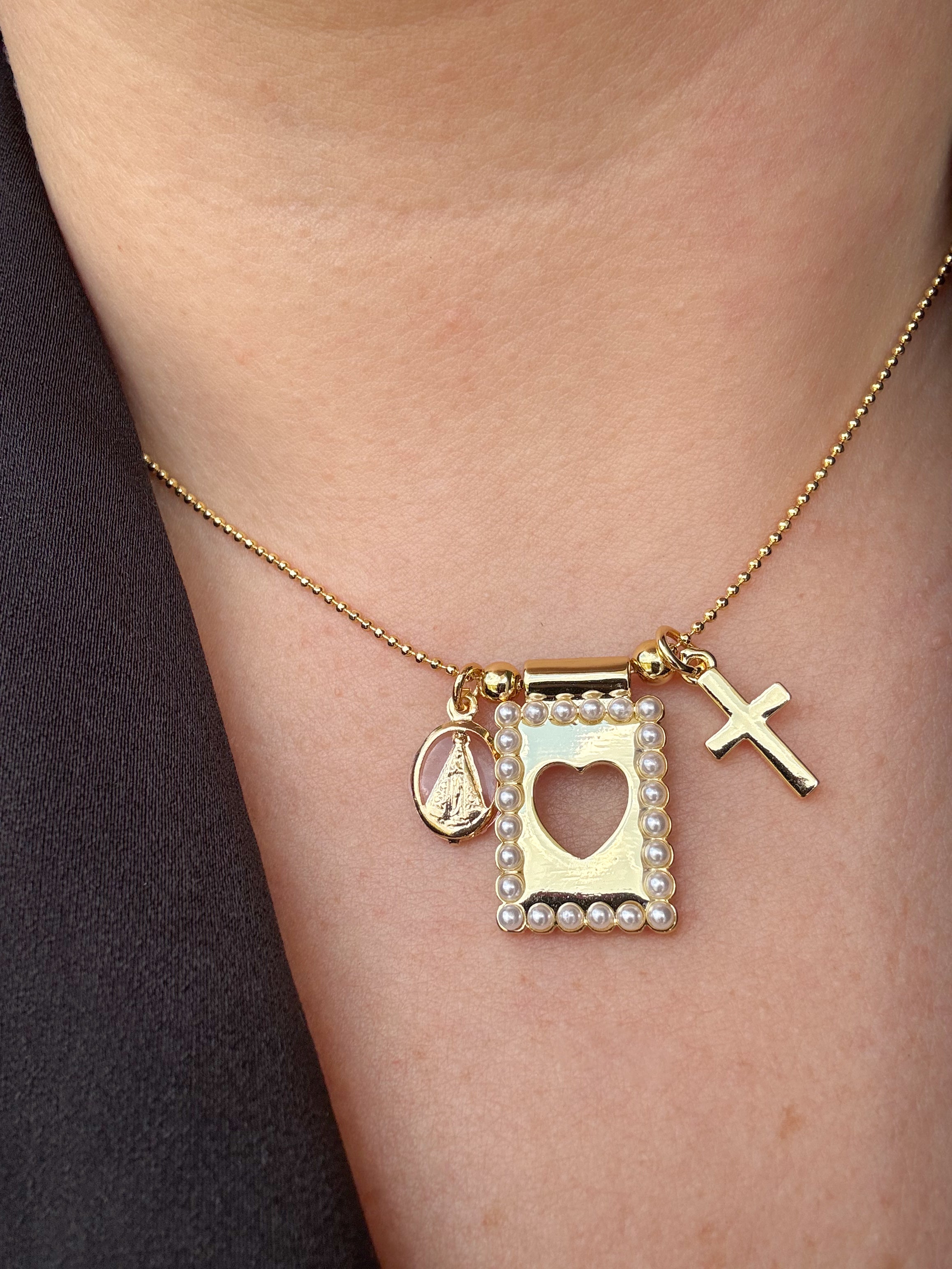 Heart Scapular Virgin + Cross Necklace