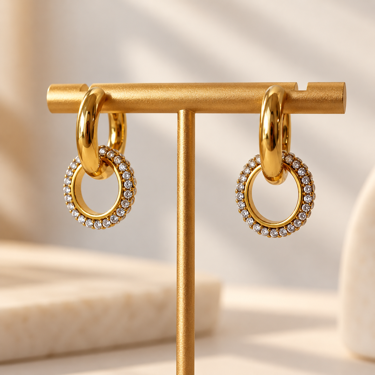 Golden and Clear White Zircons Steel Hoops